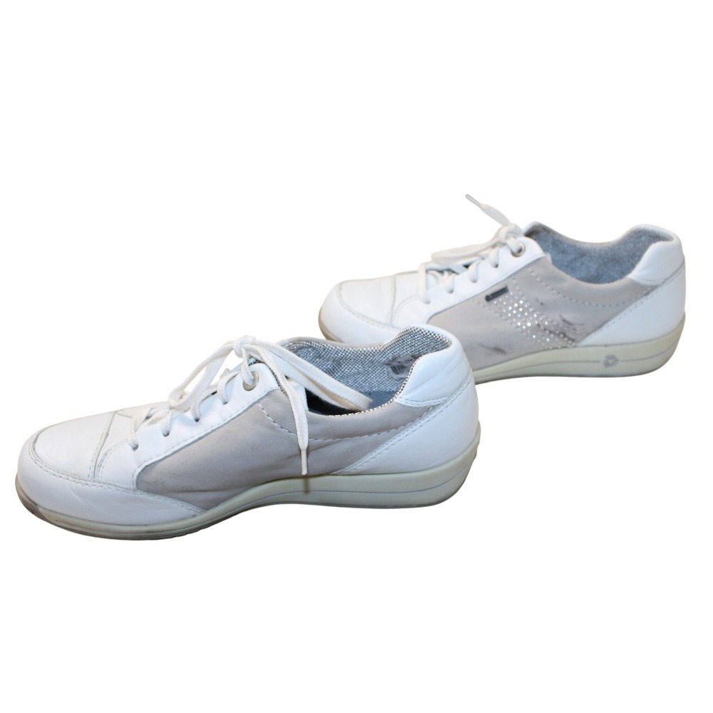 Ara Gore-Tex Sneakers Womens 6 White Grey Leather Waterproof Rhinestone Good